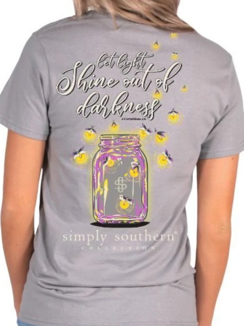 Simply Southern Gray T-shirt 2 Corinthians 4:6 Bible Verse Fireflies Graphic XXL